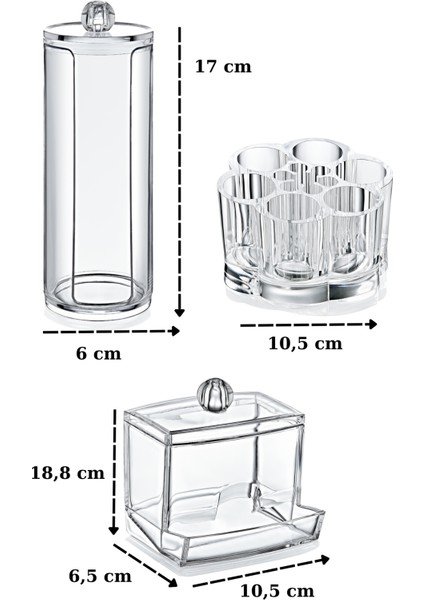3’lü Makyaj Organizer Set, Kozmetik Ürün Organizeri, Pamukluk, Papatya Organizer, Kulak Çubukluk