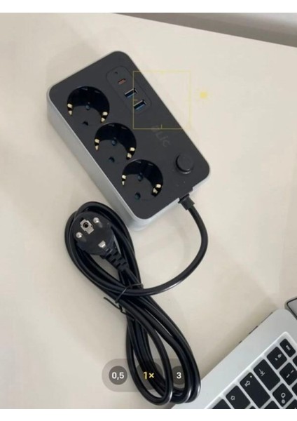 Sigortalı Akım Korumalı 2-Usb 1-Pd Type-C 3'lü Priz 2 Metre Kablo Anahtarlı Termal Korumalı