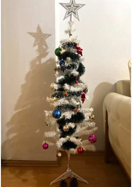 120 cm Beyaz Yılbaşı Çam Ağacı Seti (Süs+Tepelik) fırsatları