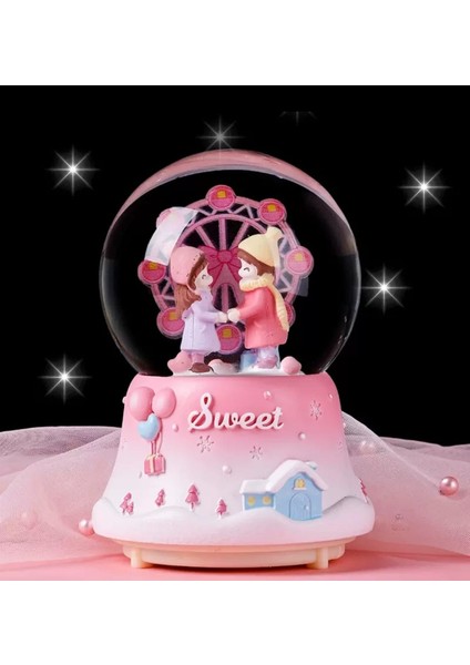 Dönme Dolap Önünde Sevgililer Büyük Boy Işıklı Müzikli Kar Küresi