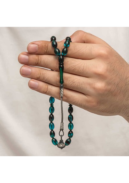 Gümüş Kazaz Püsküllü Sıkma Kehribar Tesbih