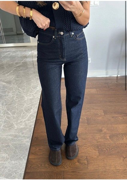 Yüksek Bel Straight Kadın Jean
