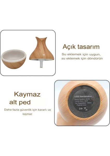 Kahverengi Vazo Modeli Aroma Terapi Oda Hava Nemlendirici 7 Renk Işıklı Ultrasonik Ahşap Görünüm