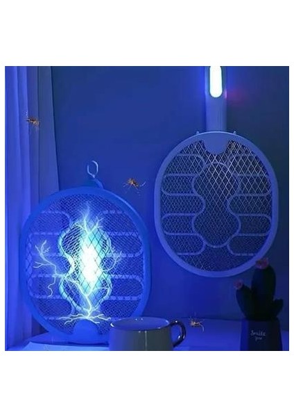 Sineklik 5 W 400MAH Asılabilen Masaüstü Durabilen Katlanabilir Şarjlı Raket Sinek Kovucu