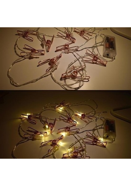 Bakır Renkli LED Işıklı Fotoğraf Asma Işık Süsleme Mandalları