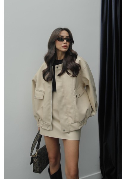 Taş Rengi Metal Düğmeli Deri Ceket fırsatları