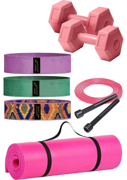 Tekno Trust Süper Pilates Seti Pilates Matı Dambıl Squat Band 4 Çeşit Set Atlama Ipi