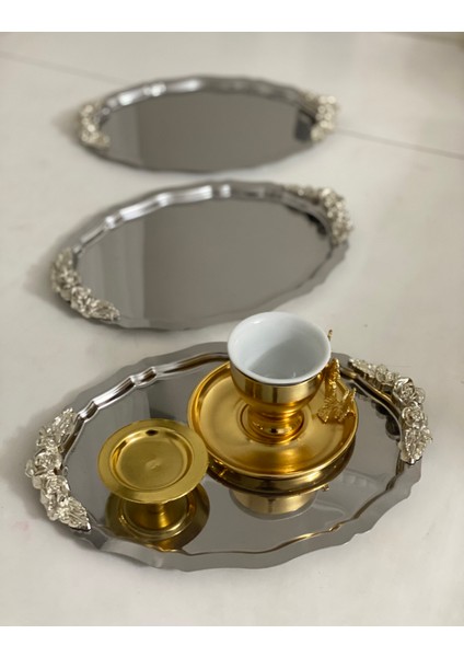 Paslanmaz Çelik Oval Model 6 Adetgümüş Kulplu Sunum Tepsisi