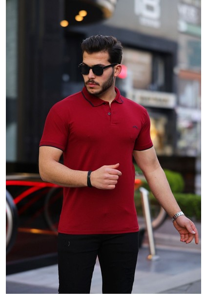Erkek Pamuk Polo Yaka T-Shirt Bordo