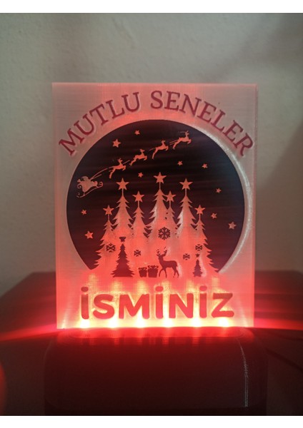 Yılbaşı Hediyesi Isme Özel Dekoratif Led Lamba M2 - Noel Manzara - Kablolu Adaptörlü - Kırmızı Işık