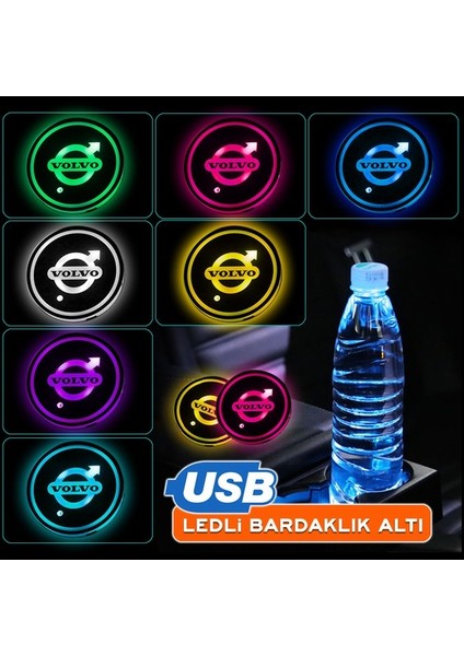 Volvo Uyumlu Ledli Bardaklık Altı USB Şarjlı 2 Adet