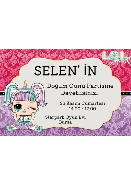 Figürlü Doğum Günü Davetiyesi 30 Adet Model 6