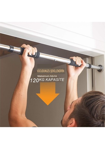 Tekno Trust 80 - 100 cm Uzun Boy 80-130CM Krom Kapı Barı Koridor Barfiksi Barfix Spor Aleti Demiri Barfiks Çubu