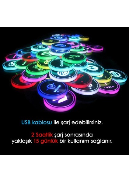 Audi Uyumlu Ledli Bardaklık Altı USB Şarjlı 2 Adet