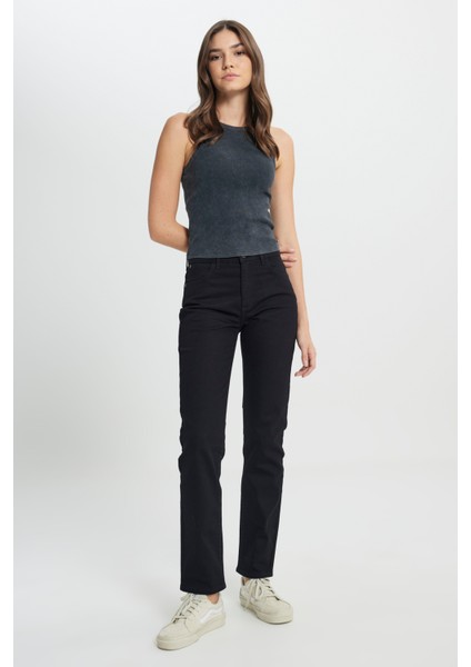 Straight Fit Düz Kesim Yüksek Bel Düz Paça Siyah Jean Kot Pantolon fiyatları