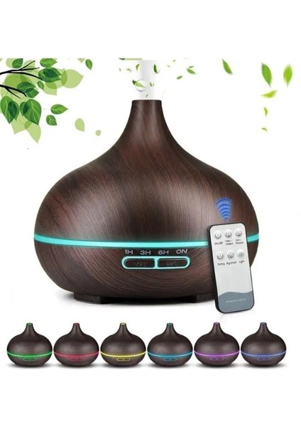 550 ml Ultrasonik Aroma Difüzörü, Renkli Led Işıklı, Oda Kokusu ve Nemlendirici, Kahverengi