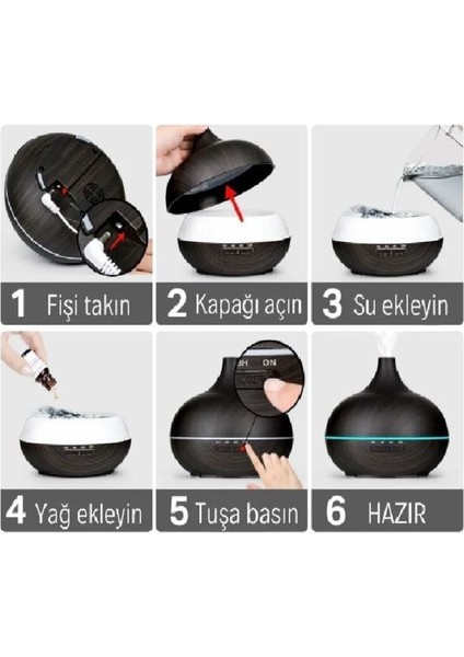 550 ml Ultrasonik Aroma Difüzörü, Renkli Led Işıklı, Oda Kokusu ve Nemlendirici, Kahverengi fiyatları