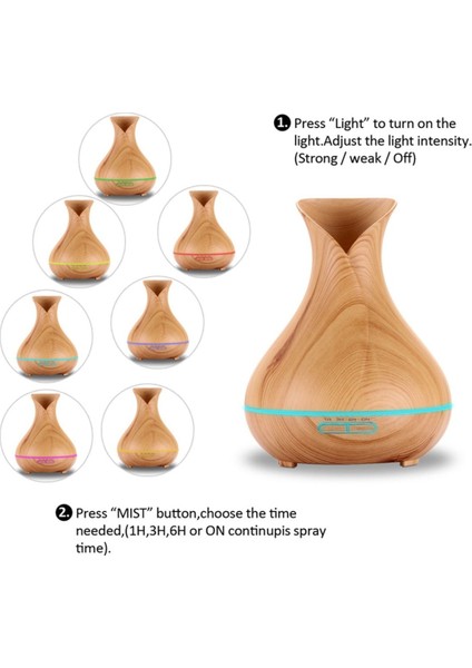 Ultrasonik Aroma Difüzörü 7 Renk Led Işıklı Aromatik Oda Kokusu Hava Nemlendirici 550 ml Kahve fırsatları