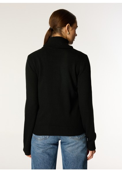 Balıkçı Yaka Düz Düz Siyah Kazak Kadın ML4WL-KZK9008 fiyatları