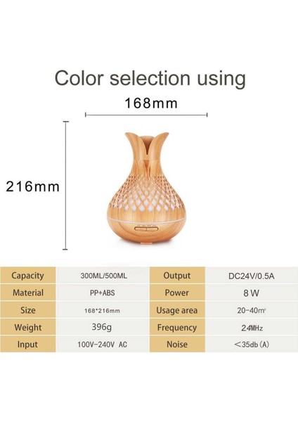 Hava Nemlendirici 500ml Lale Desenli- Led Işıklı Aroma Difüzör, Uzaktan indirimleri