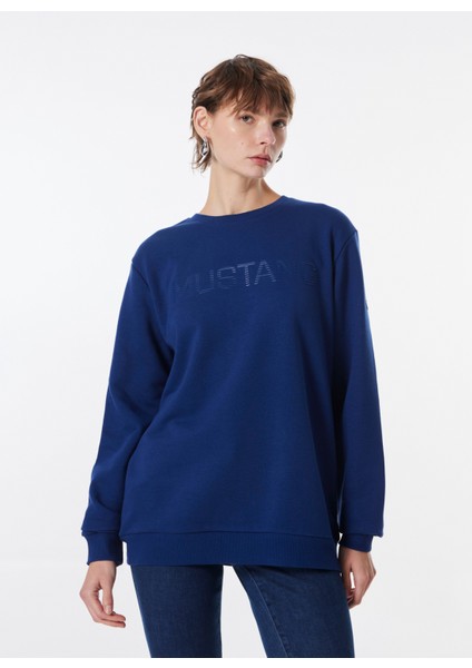 Lacivert Erkek Bisiklet Relaxed Baskılı Sweatshirt M4WM-SWT-1819