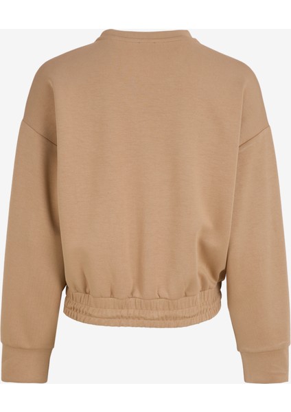 Bisiklet Yaka Düz Bej Kadın Sweatshırt M4WL-SWT-1013