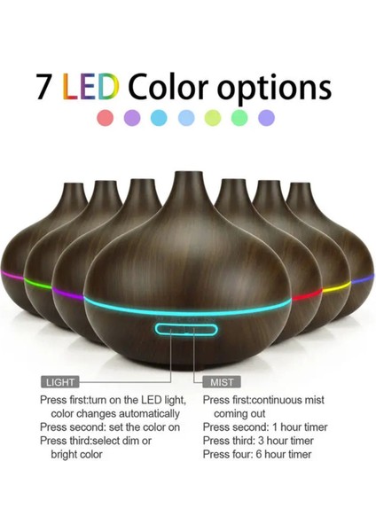 7 LED Işıklı Aromatik Oda Kokusu ve Nemlendirici 550 ml, Koyu Kahverengi modelleri