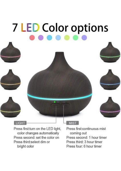 7 LED Işıklı Aromatik Oda Kokusu ve Nemlendirici 550 ml, Koyu Kahverengi indirimleri