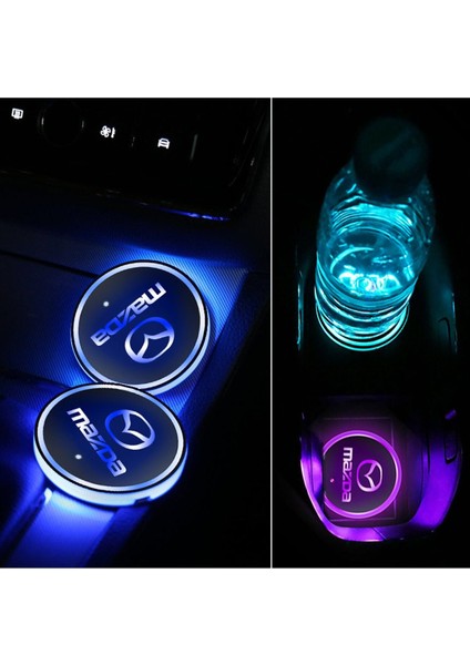 Mazda Uyumlu Ledli Bardaklık Altı USB Şarjlı 2 Adet