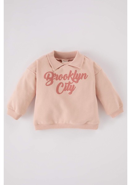 Kız Bebek Gömlek Yaka Baskılı İçi Yumuşak Tüylü Sweatshirt D7210A524WN