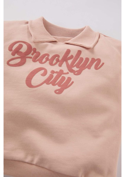 Kız Bebek Gömlek Yaka Baskılı İçi Yumuşak Tüylü Sweatshirt D7210A524WN