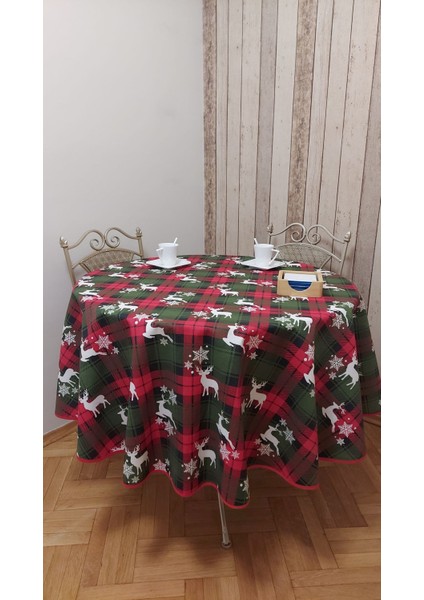 Yuvarlak,Yılbaşı Desenli,Duck (Sıvı Itici ,Leke Tutmaz) Kumaş,Masa Örtüsü