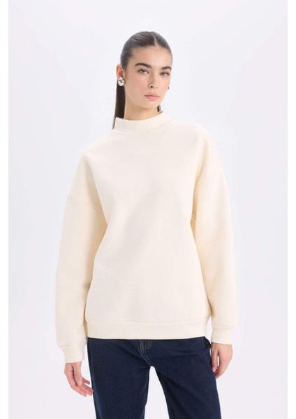 Oversize Geniş Kalıp Yarım Balıkçı Yaka Basic Düz Kalın Sweatshirt E4808AX24WN