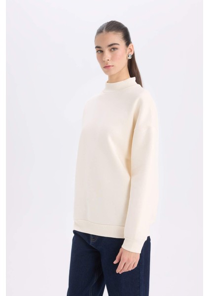 Oversize Geniş Kalıp Yarım Balıkçı Yaka Basic Düz Kalın Sweatshirt E4808AX24WN