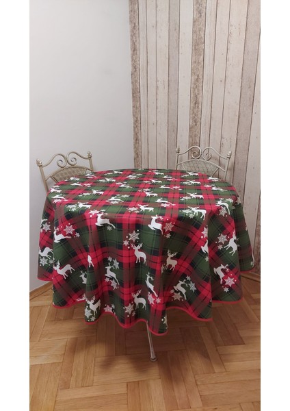 Yuvarlak,Yılbaşı Desenli,Duck (Sıvı Itici ,Leke Tutmaz) Kumaş,Masa Örtüsü