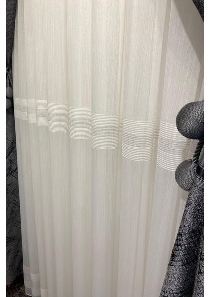 Gümüş Şeritli (1/3 Sık Pile) Kırık Beyaz Tül Perde modelleri
