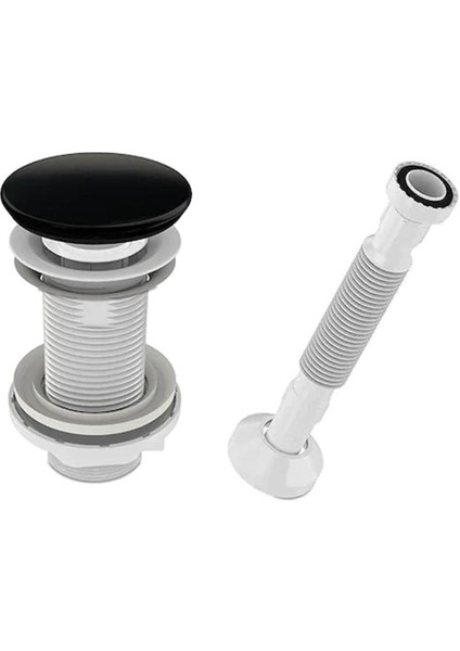 Siyah Seramik Kafalı Popup Sifon Seti Taşma Deliksiz