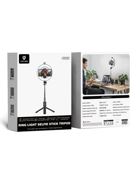 LPH102 Uzaktan Kumandalı Çok Fonksiyonlu Ring Light Selfie Çubuğu Siyah indirimleri