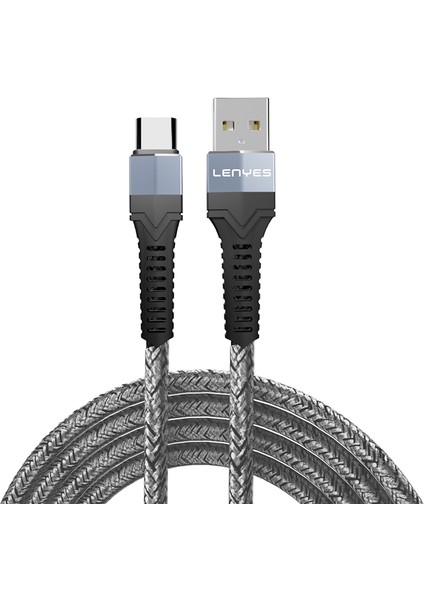 LC987 Usb-A To Type-C Hızlı Şarj Özellikli Örgülü Data ve Şarj Kablosu 1m 2.4A Siyah