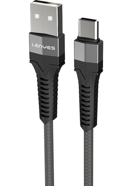 LC987 Usb-A To Type-C Hızlı Şarj Özellikli Örgülü Data ve Şarj Kablosu 1m 2.4A Siyah