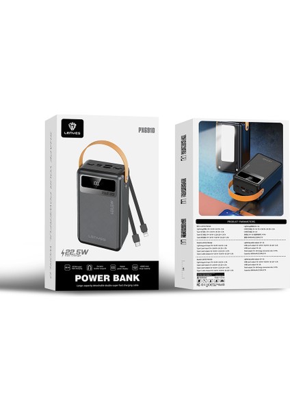 PX691D LED Göstergeli Taşınabilir Askılı Powerbank 22.5W 60.000MAH Siyah