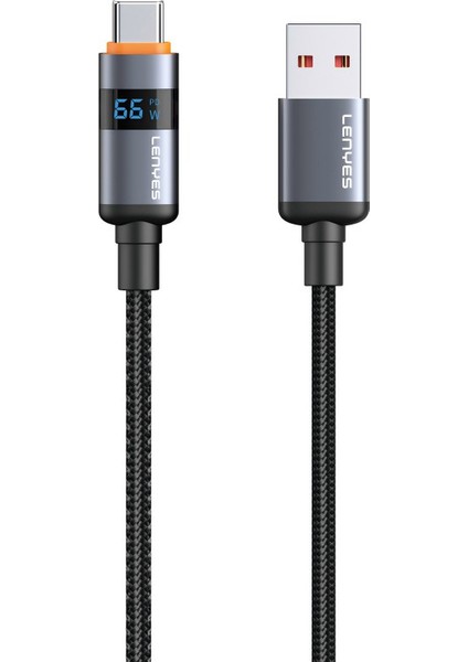 LC529 Usb-A To Type-C LED Dijital Göstergeli Hızlı Şarjlı Data Şarj Kablosu 66W 1m Siyah