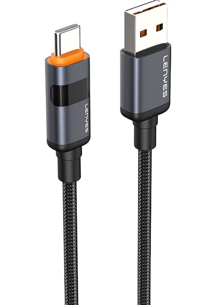 LC529 Usb-A To Type-C LED Dijital Göstergeli Hızlı Şarjlı Data Şarj Kablosu 66W 1m Siyah