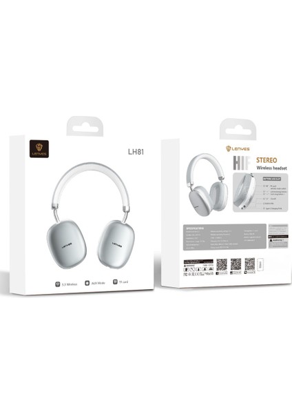 LH81 Gürültü Engelleyici Hi-Fi Stereo Kulak Üstü Bluetooth Kulaklık V5.3 Gümüş