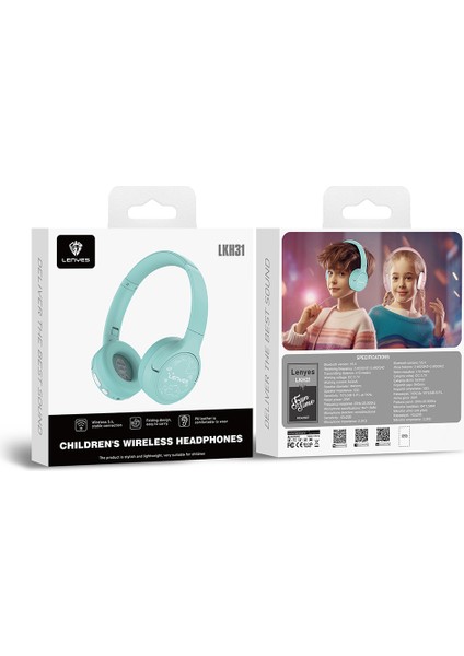 Çocuklara Özel Kulak Üstü Kablolu ve Bluetooth Kulaklık LKH31 Ayarlanabilir V5.4 Yeşil