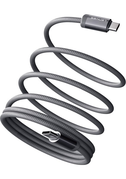 LC527 Spiral Magnetik Type-C To Type-C Hızlı Şarj Özellikli Data ve Şarj Kablosu 60W 1m Gri