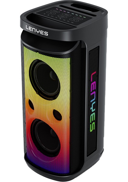 Rgb Işık Bluetooth Hoparlör Lenyes S882 Su Geçirmez Mikrofonlu Çoklu Giriş Tws Karaoke Fm V5.3 Siyah