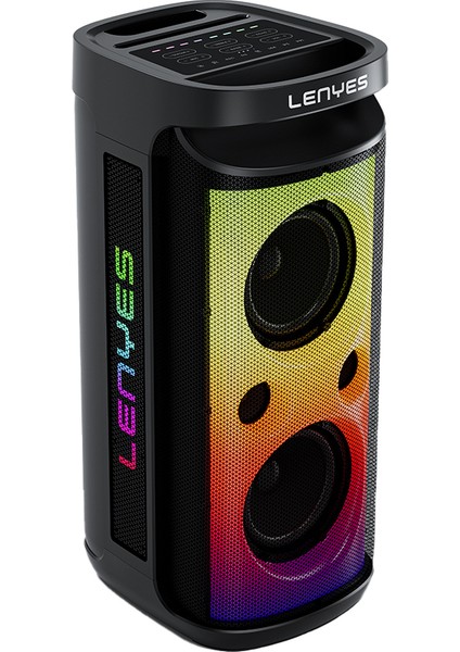 Rgb Işık Bluetooth Hoparlör Lenyes S882 Su Geçirmez Mikrofonlu Çoklu Giriş Tws Karaoke Fm V5.3 Siyah