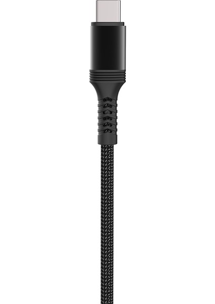 LC980 Usb-A To Type-C LED Hızlı Şarj Özellikli Örgülü Data ve Şarj Kablosu 1m 2.4A Siyah