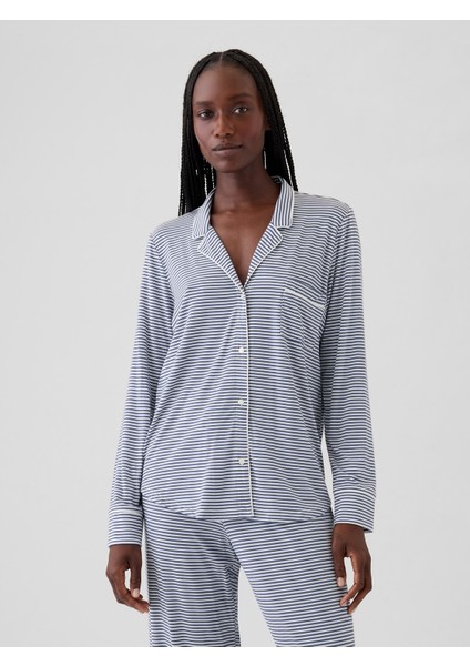 Kadın Mavi Modal Pijama Üstü